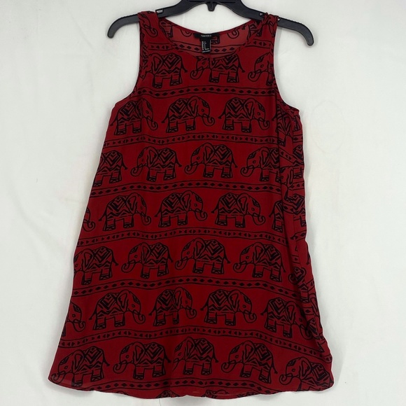 Forever 21 Juniors Size Small Sleeveless Tunic Top Rust Red Black Elephant Print - Picture 1 of 8